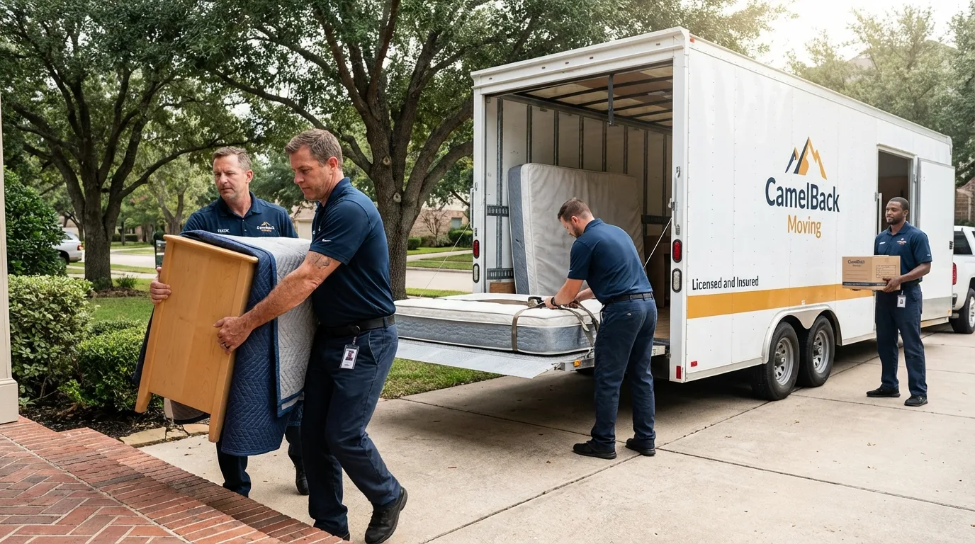 Crew loading residential truck for cross-state move from Genoa City, WI