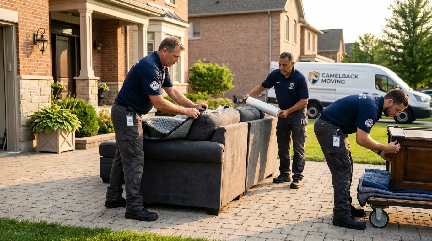 Large estate moving crew wrapping furniture in Genoa City, WI